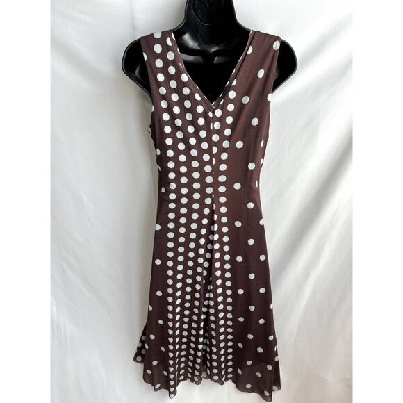 T Tahari Polka Dot Midi Dress Size S Sharkbite Hem Mesh Overlay Retro Pinup Girl - Picture 6 of 12